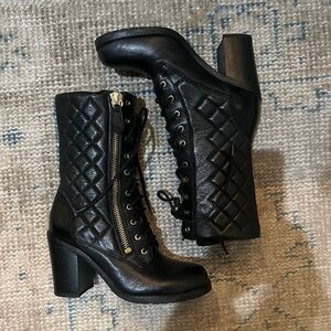 Vintage y2k Quilted Black Lace-Up granny goth grunge Boots Rare 6.5